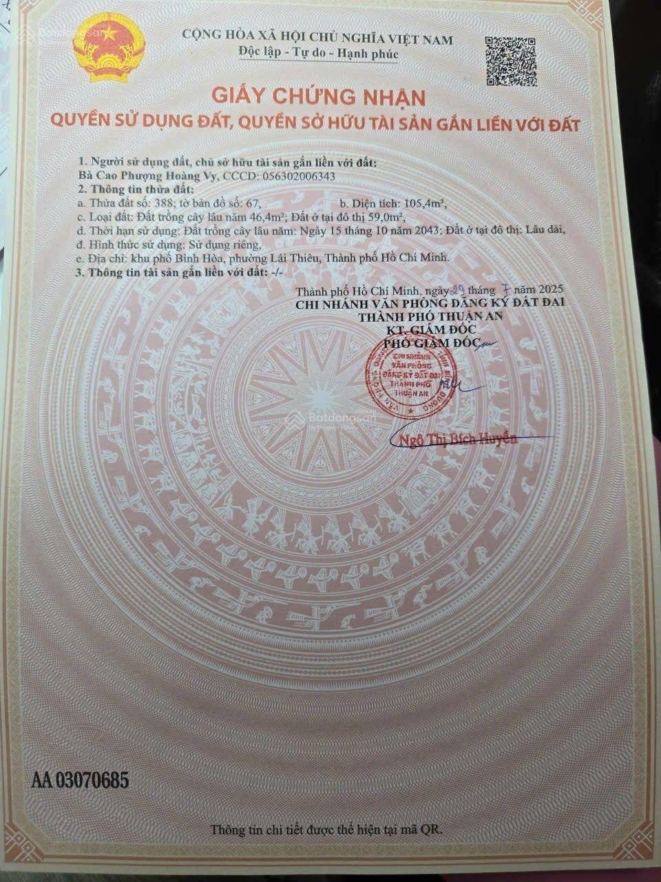 Đất nhựa đối diện khu biệt thự sân golf Sông Bé DT 105m2 giá 3.4 tỷ hướng Đông Bắc