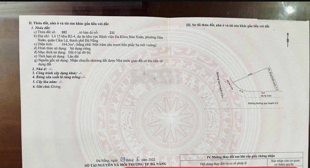 Chính chủ bán lô góc 2 mặt tiền đường 5,5m Nhân Hòa 3 - Hòa Xuân - hướng Tây Nam, vị trí đẹp