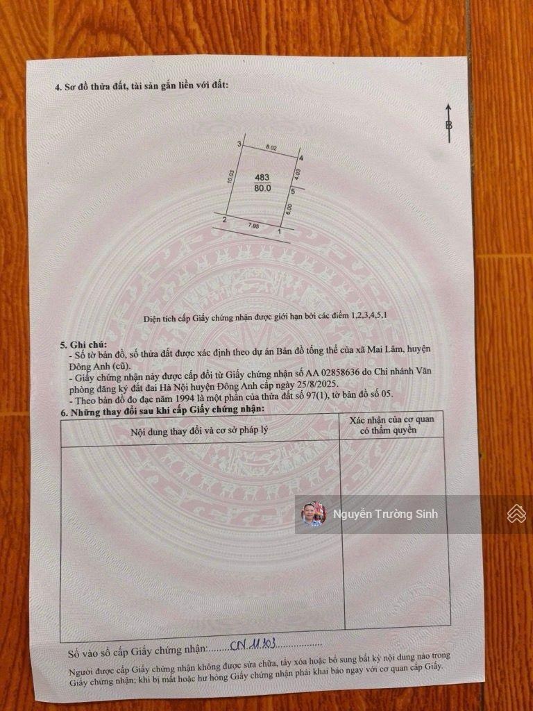 Bán đất tại đường Du Nội, Xã Mai Lâm, Đông Anh, Hà Nội, 7,2 tỷ, 80 m2