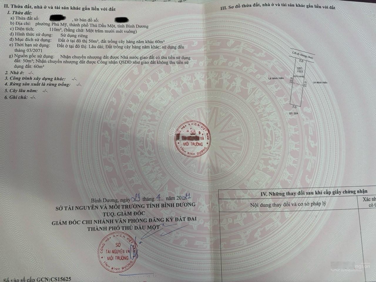 Cần bán gấp lô Phú Mỹ, DT 5x22m(50m2 thổ cư) giá 2tỷ2. Đường bê tông 4m