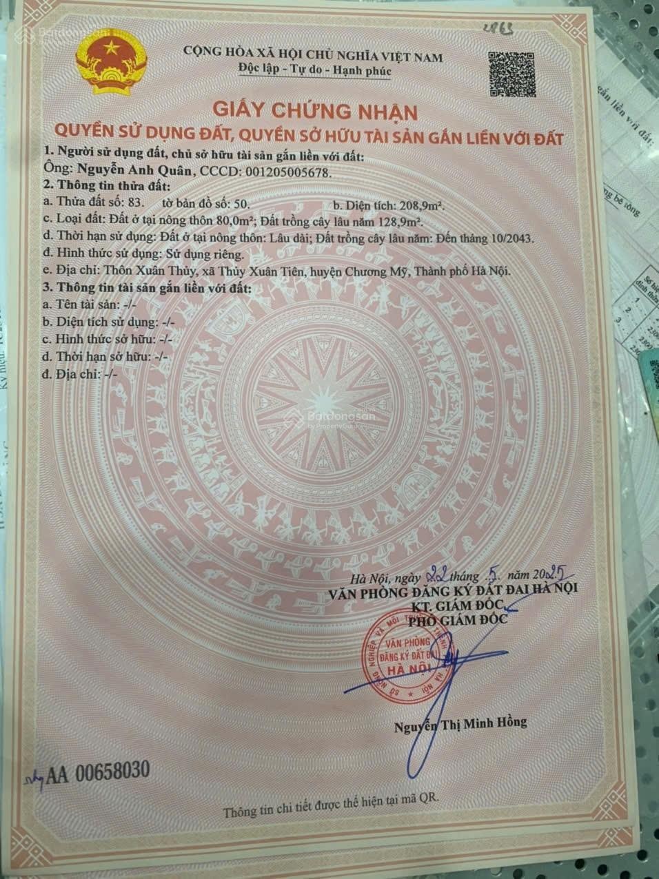 Hiếm có khó tìm 208m2 80m2 thổ cư đường công tránh tại Thủy Xuân Tiên Chương Mỹ Hà Nội