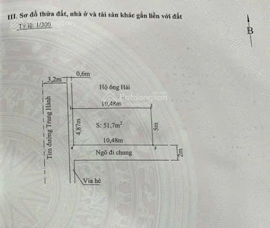 Bán lô góc 51.7m2 mặt đường Trung Hành, Hải An