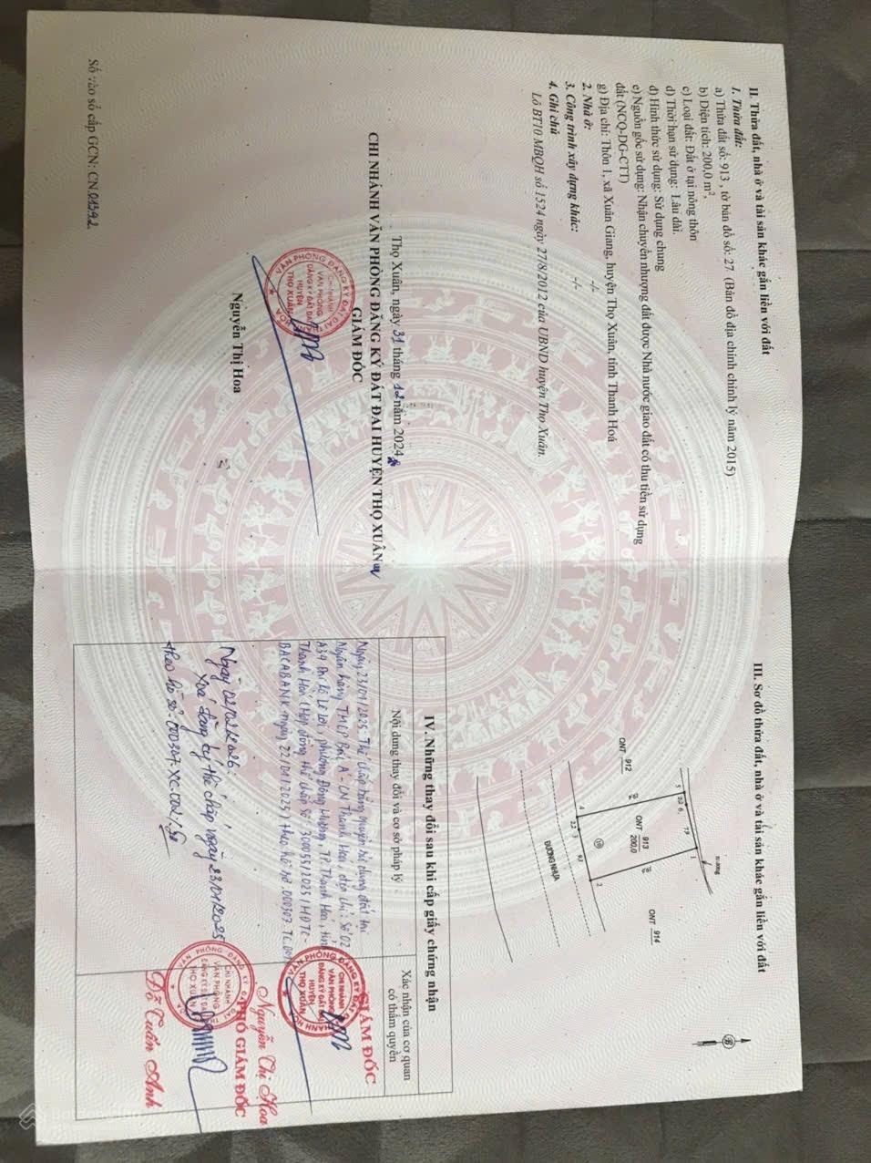 Chính chủ bán 02 lô đấu giá diện tích 200m/ lô mặt bằng tại xã Xuân Giang - Thọ Xuân - mặt đường