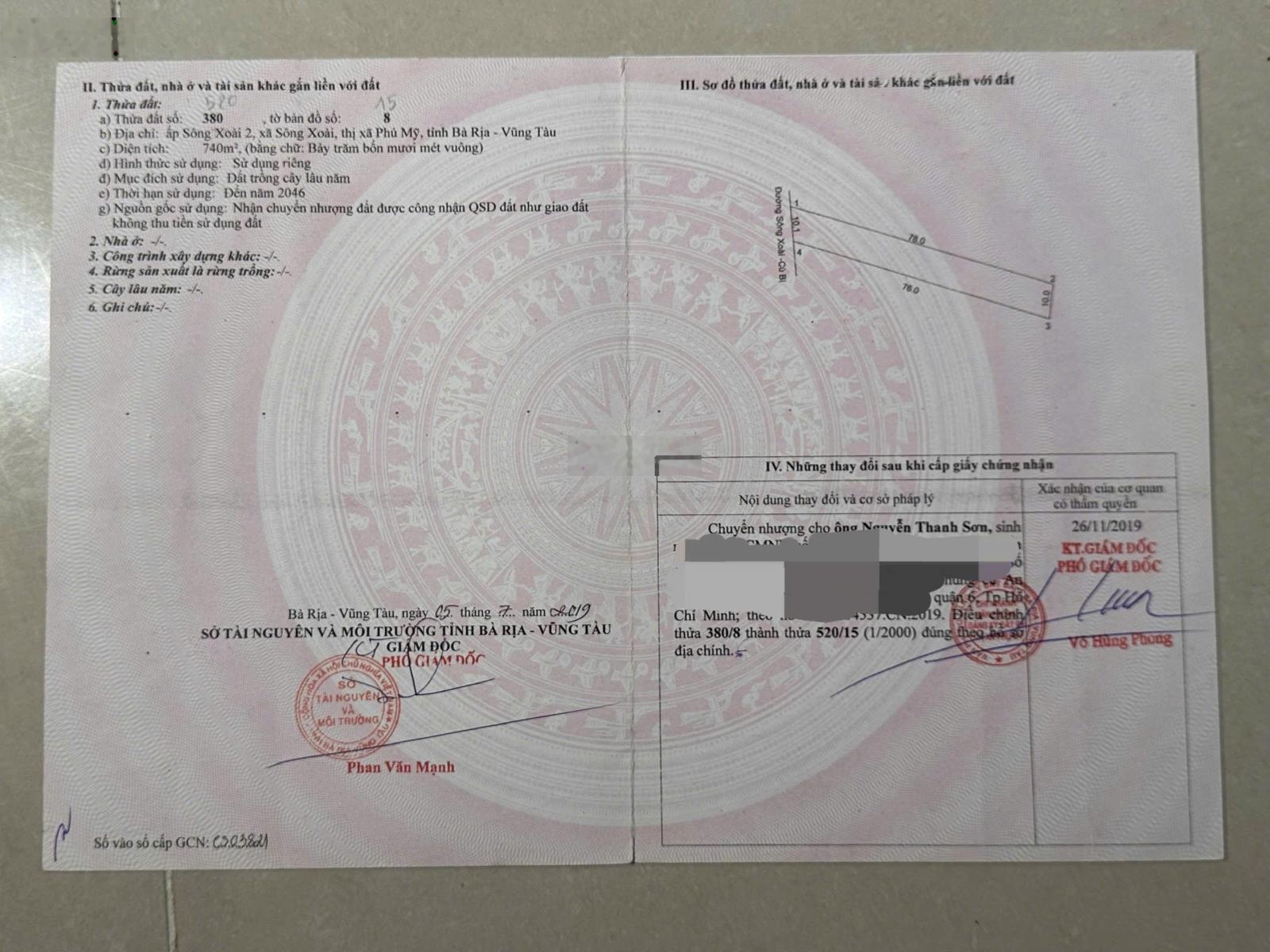 Đất vuông vức, sẵn dòng tiền Ấp Song Xoài 2 - 740m² Bà Rịa Vũng Tàu 4,1 tỷ