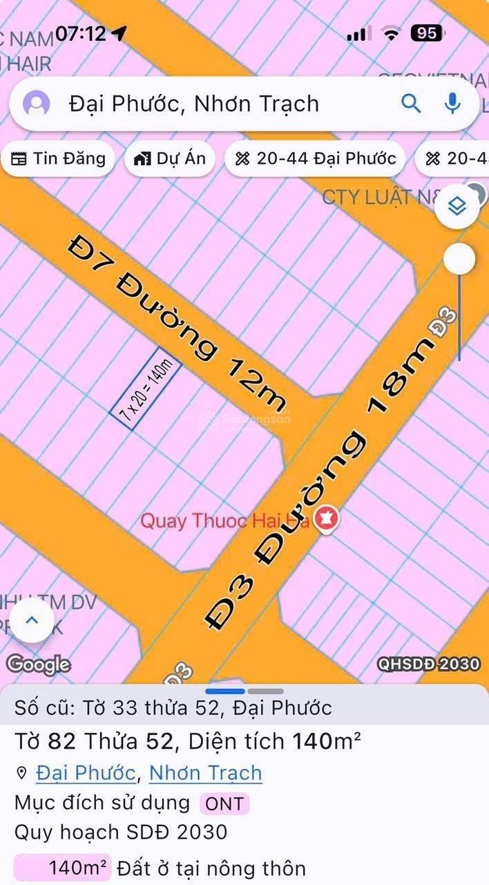 Bán Đất tại D7, Đại Phước, Nhơn Trạch, 5,8 tỷ, 140m2, view đẹp