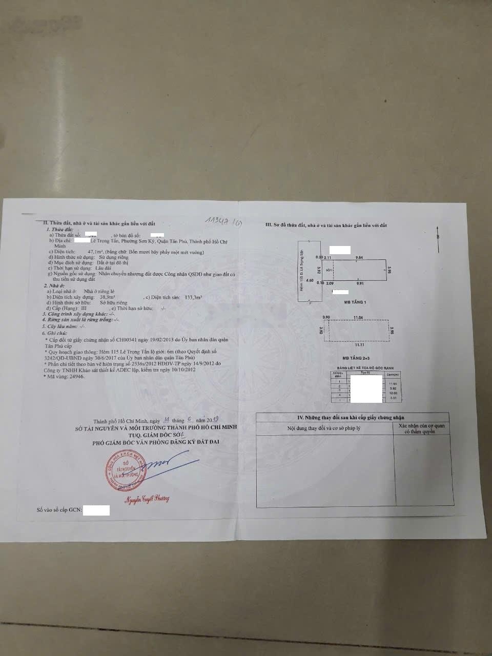 Bán nhà hẻm 115/ Lê Trọng Tấn, DT 4mx12m, 3 tầng kiên cố, đối diện trường Công Thương