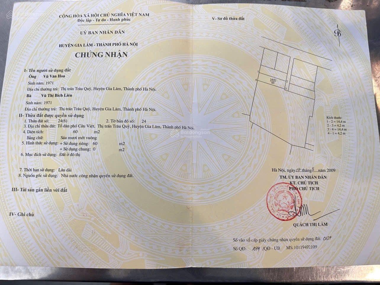 Bán đất tại Cửu Việt 1, 8,7 tỷ, 60m2, pháp lý đầy đủ