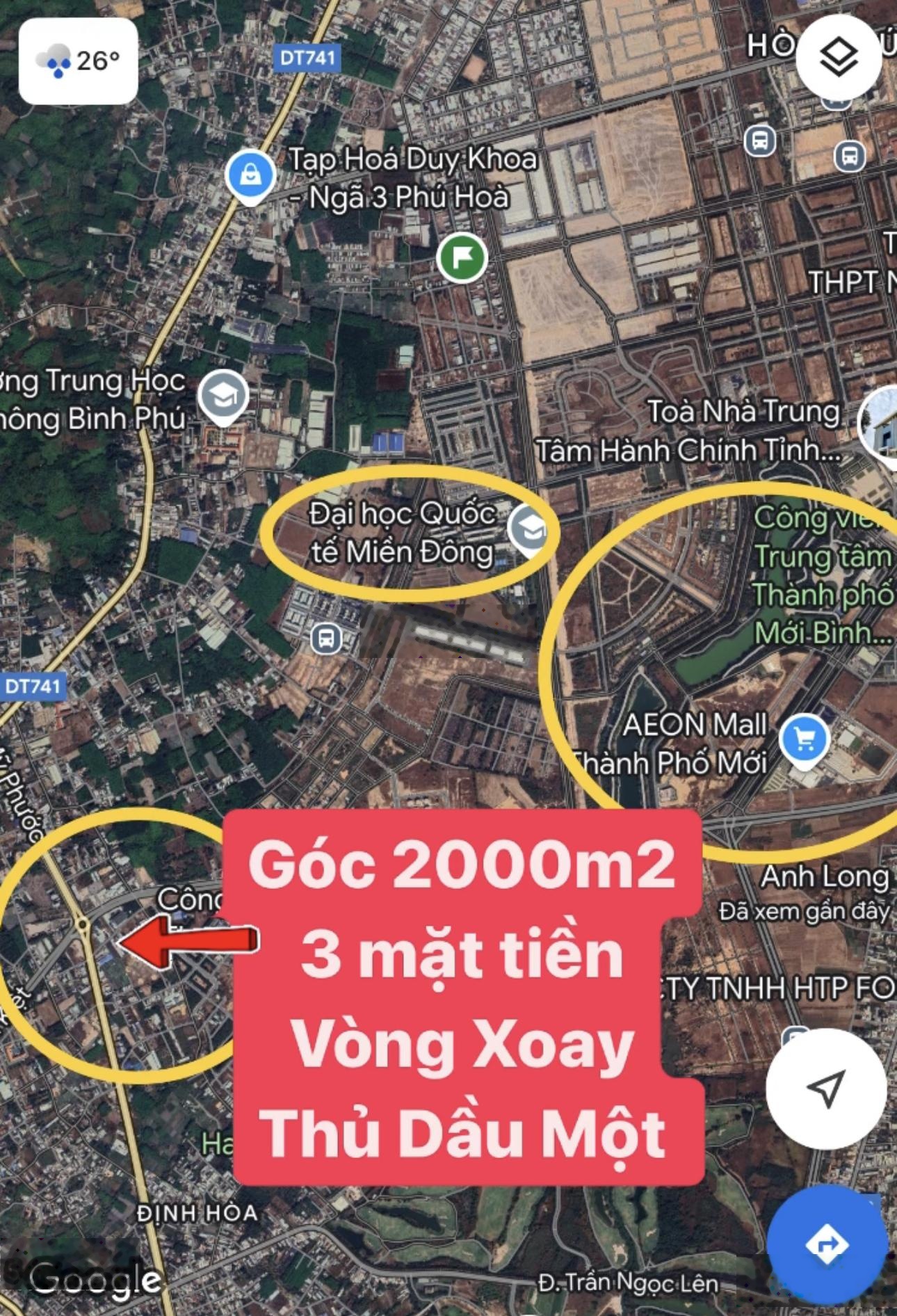Lô góc showroom 3 mặt tiền Mỹ Phước Tân Vạn sát trung tâm thành Phố Mới Bình Dương. 2000m2 1200 thổ