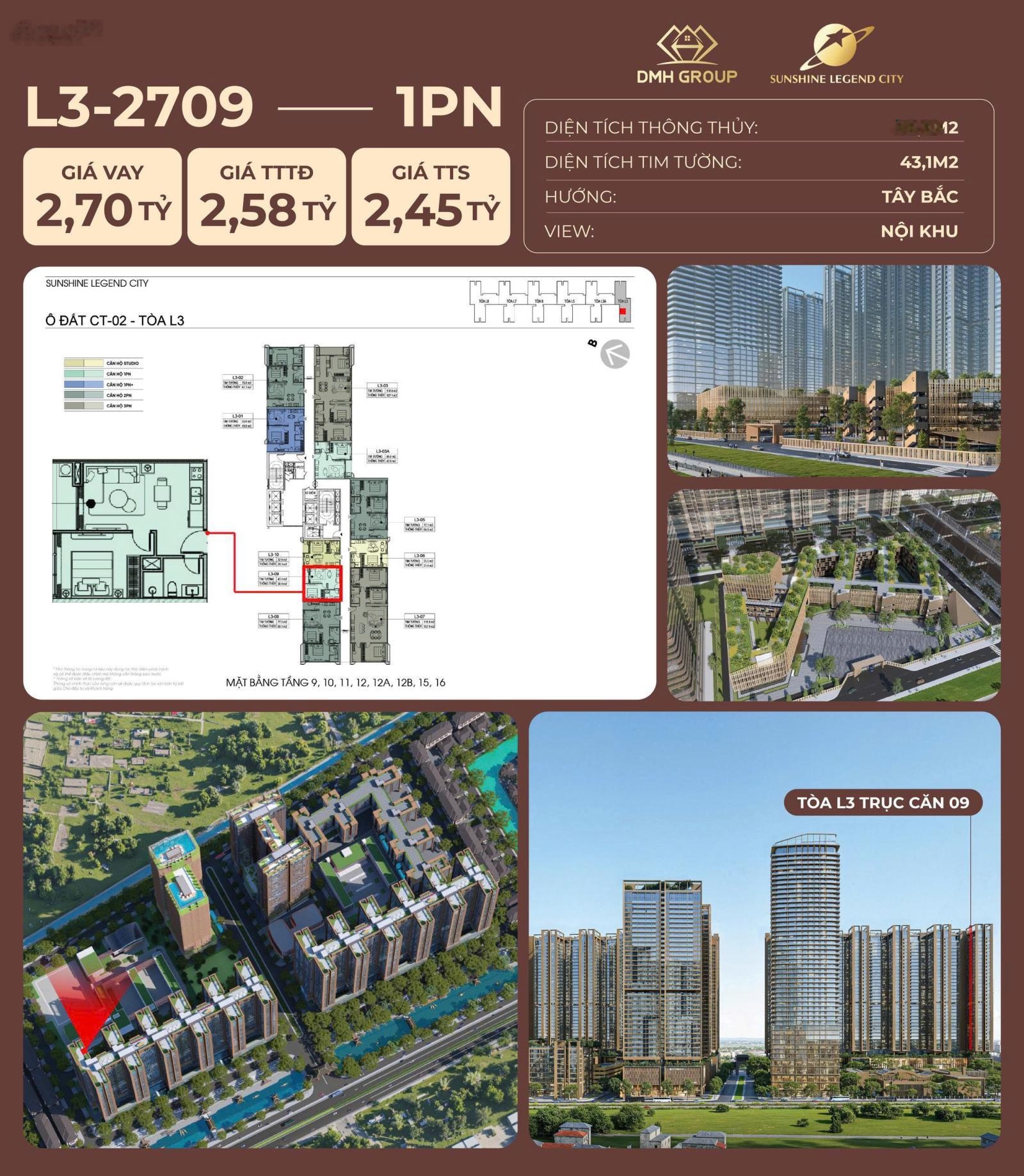 Phương án đầu tư X2 tài sản - Hàng hiếm 1PN hạng sang giá chỉ từ 2,45 tỷ tại Sunshine Legend City