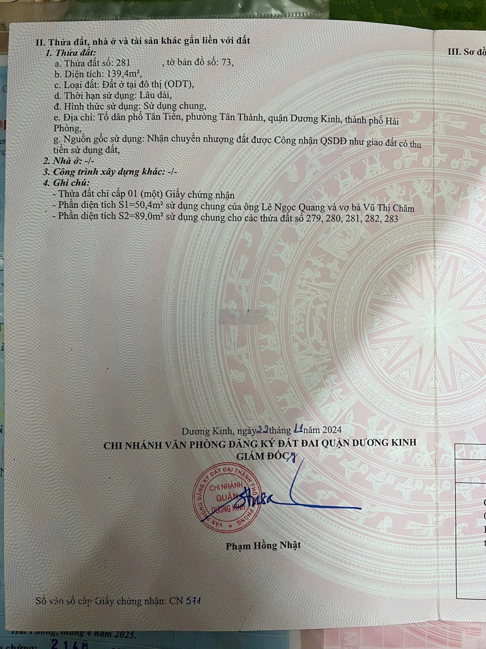 Bán 50m2 đất Tân thành - Dương Kinh