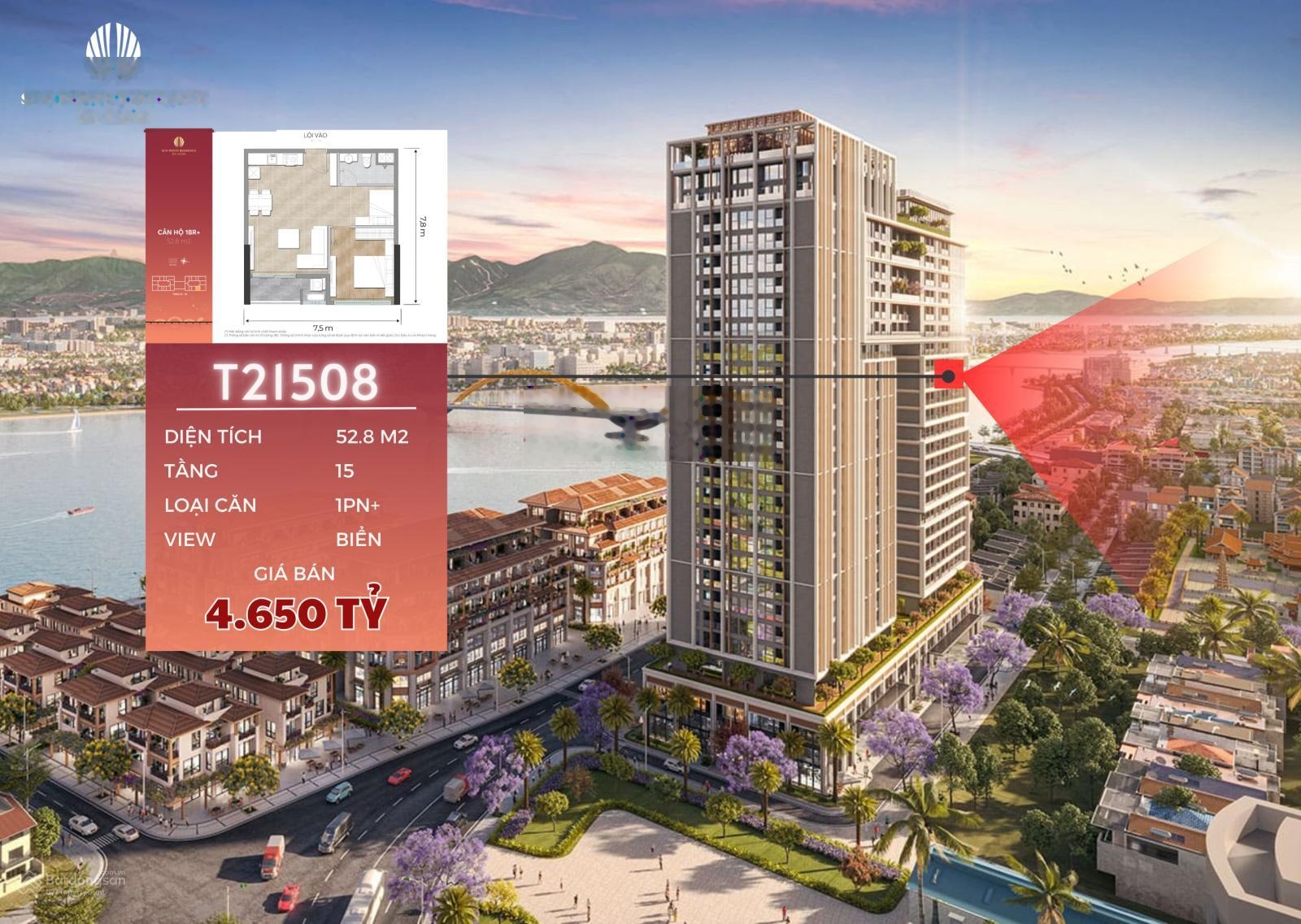 Siêu phẩm căn hộ 1 ngủ + 52,8m² view biển đêm đỉnh cao tại Sun Ponte - Chỉ 4,65 tỷ có thương lượng