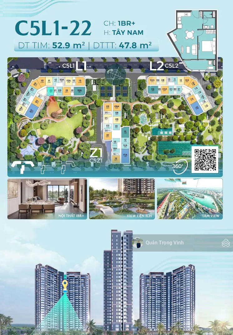 Chỉ với 1k triệu sở hữu căn hộ Masterise 2PN 64.6m2 view Hồ tạo sóng Vin2, HTLS 0% tới 02/2029