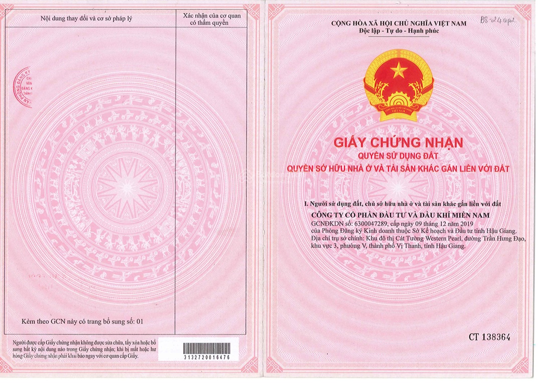 QSDĐ thửa đất số 765, TBĐ số: 40, tại khu vực 3, phường V, thành phố Vị Thanh, tỉnh Hậu Giang