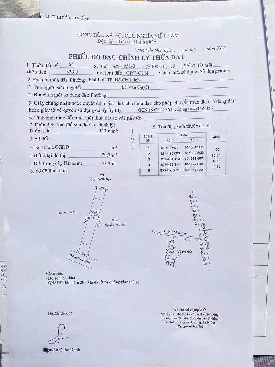 Đất Phú Hoà vị trí trung tâm cách Lê Hồng Phong 200m,Dt 4 x 30 tc 80mv,đường nhựa 4m
