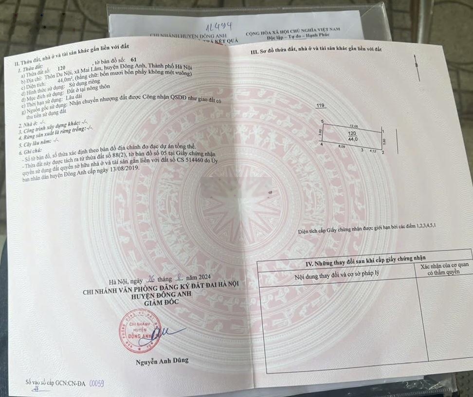 Bán Đất tại Mai Lâm, Đông Anh, Hà Nội, 5,5 tỷ, 44m2, giá tốt Hot!