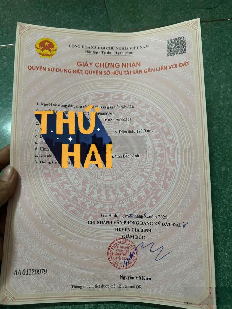 Đất Thị Trấn Gia Bình, Gần Khu Tái Định Cư Sân Bay Gia Bình, DT 120m2 , Giá Cho Nhà Đầu Tư