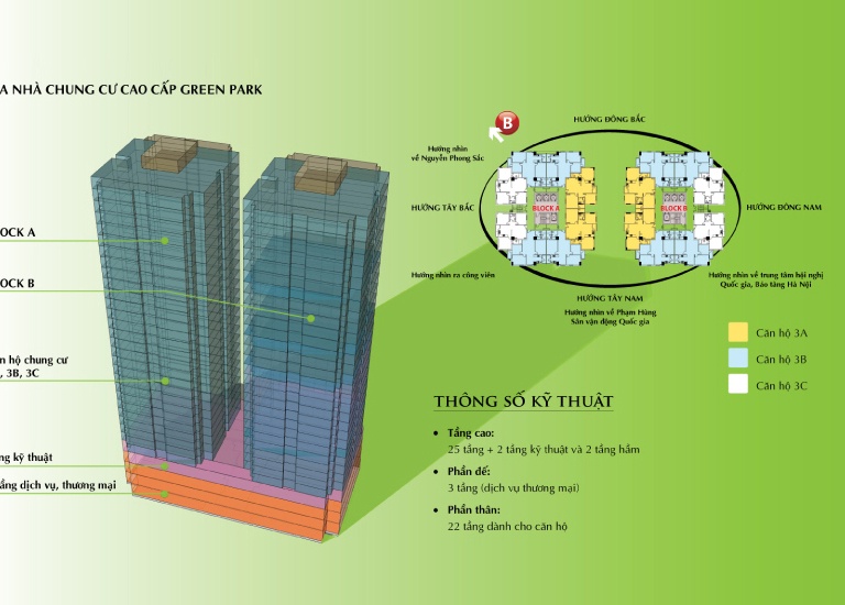 Bán CC 3PN 2WC 105m2 tại Green Park Tower, 10 tỷ, Cầu Giấy, Hà Nội