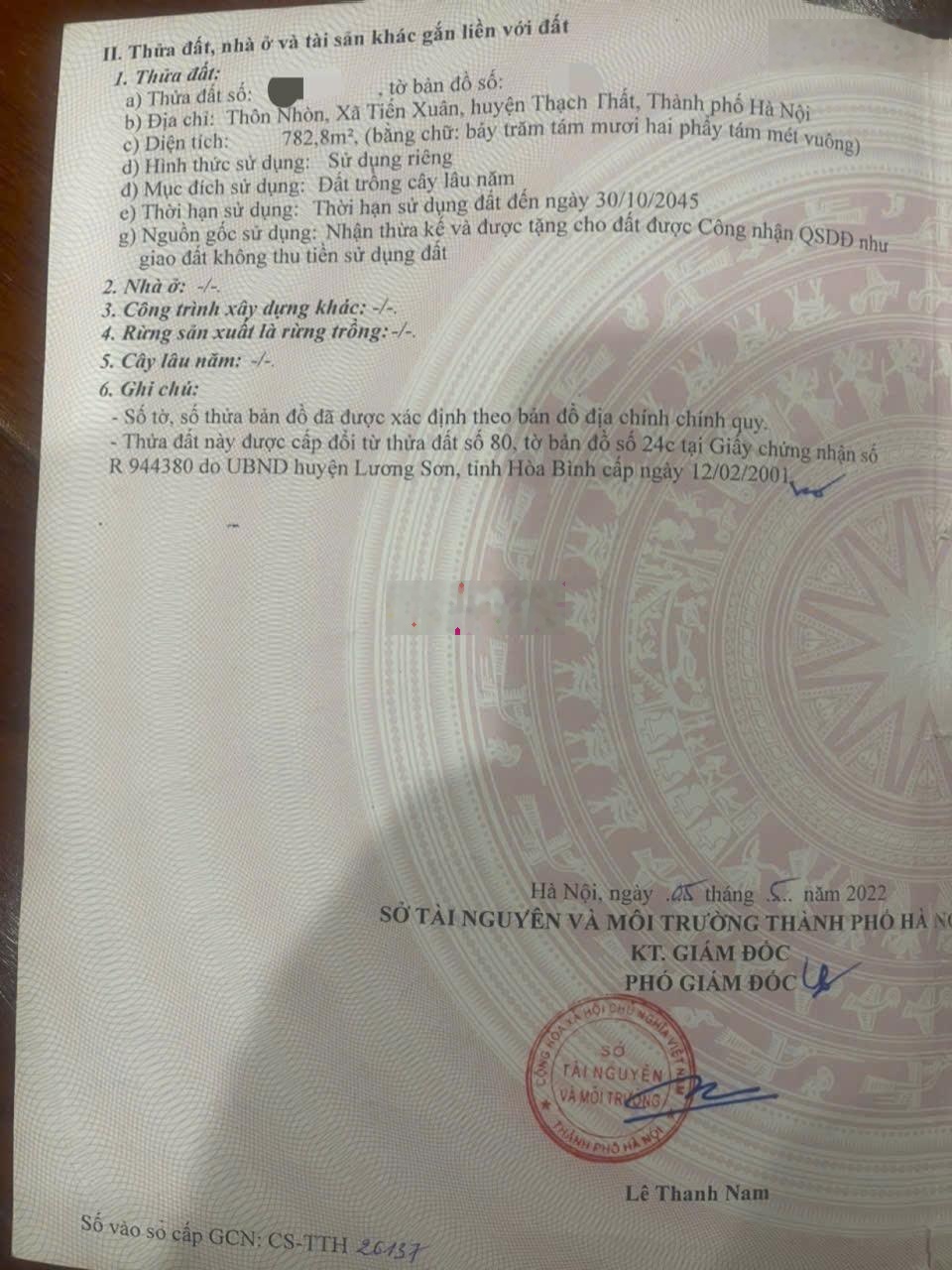 Bán 782m2 đất hàng xóm xanhvillas gần tuyến metro số 5 làm việc chính chủ