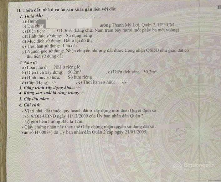 Chủ gửi bán đất mặt tiền đường số 20, Thạnh Mỹ Lợi Quận 2 full thổ cư ngang 15m đường 12m. Giá TLCC