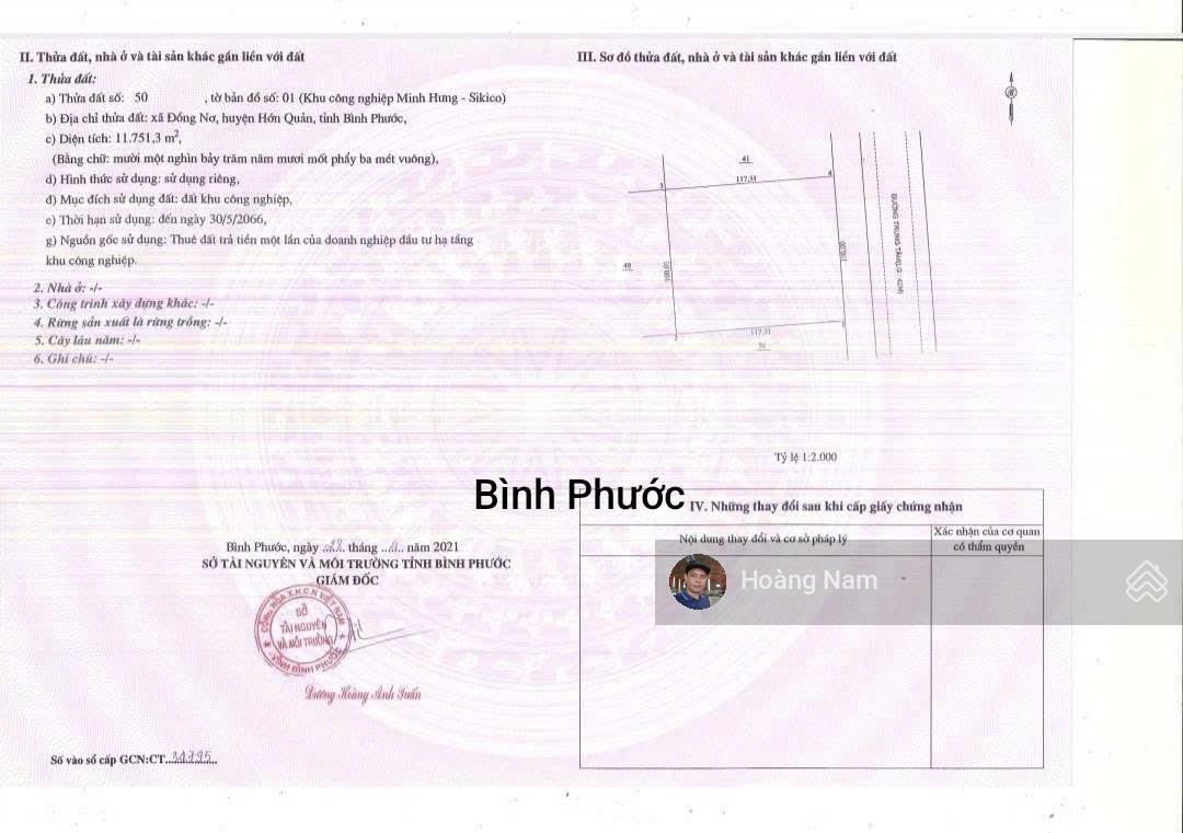 Bán đất dêtk nhuộm 4,2 ha kcn sikico. bình phước . giá tốt