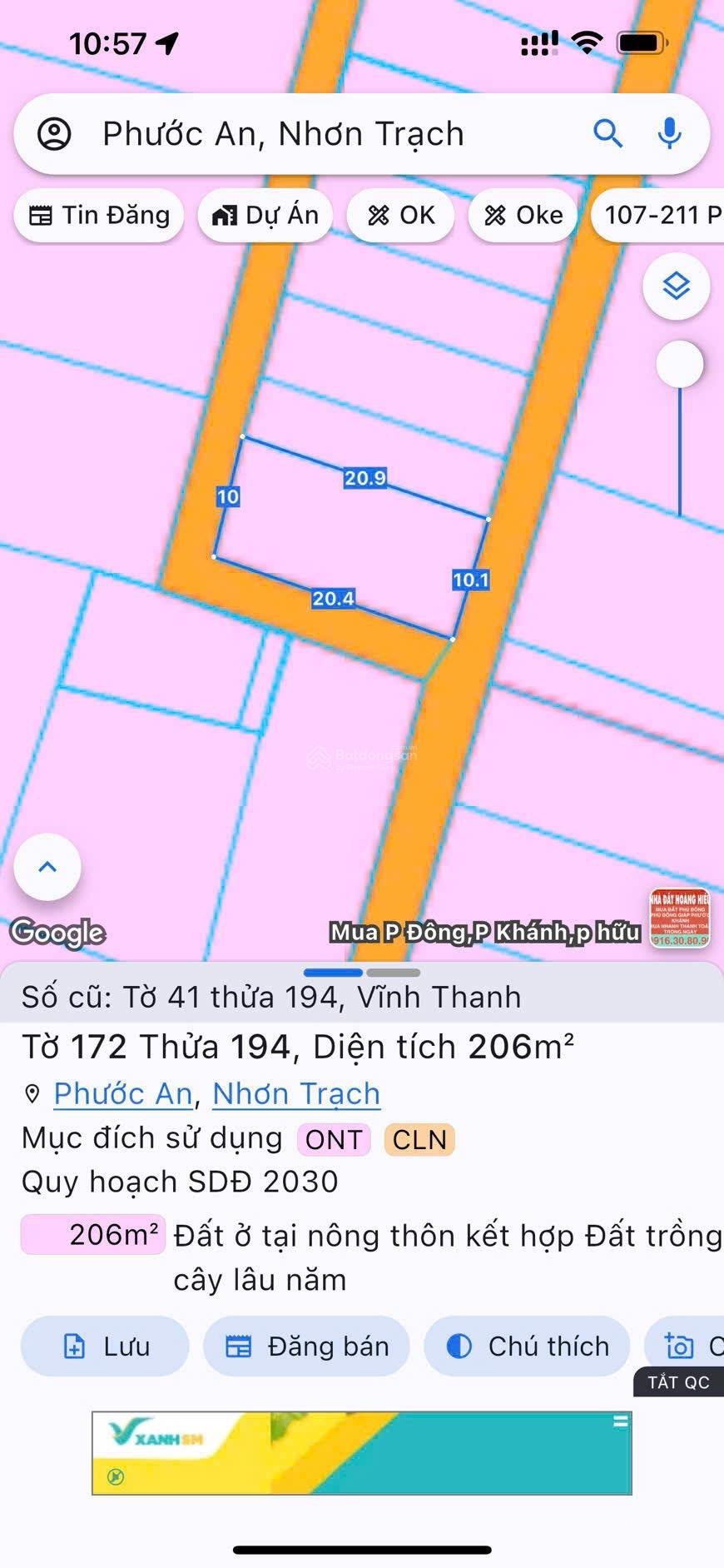 Bán lô đất xã Vĩnh thanh Nhơn Trạch