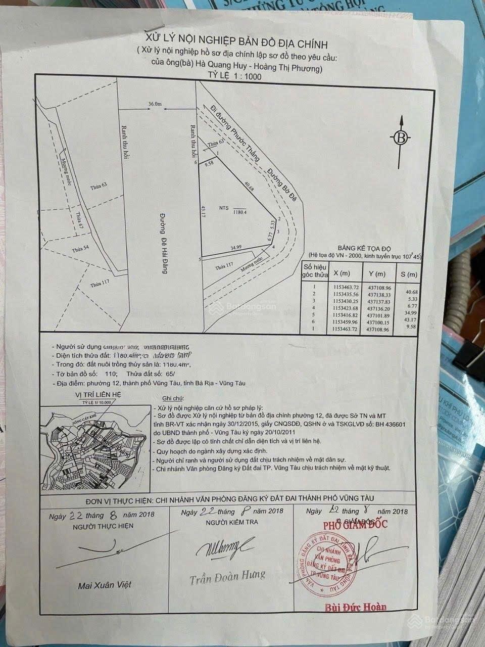 Bán lô đất S= 1180m2 mặt tiền đường Đê Hải Đăng - Phường 12, Vũng Tàu (cũ) - Giá tốt = 6,5 triệu/m2