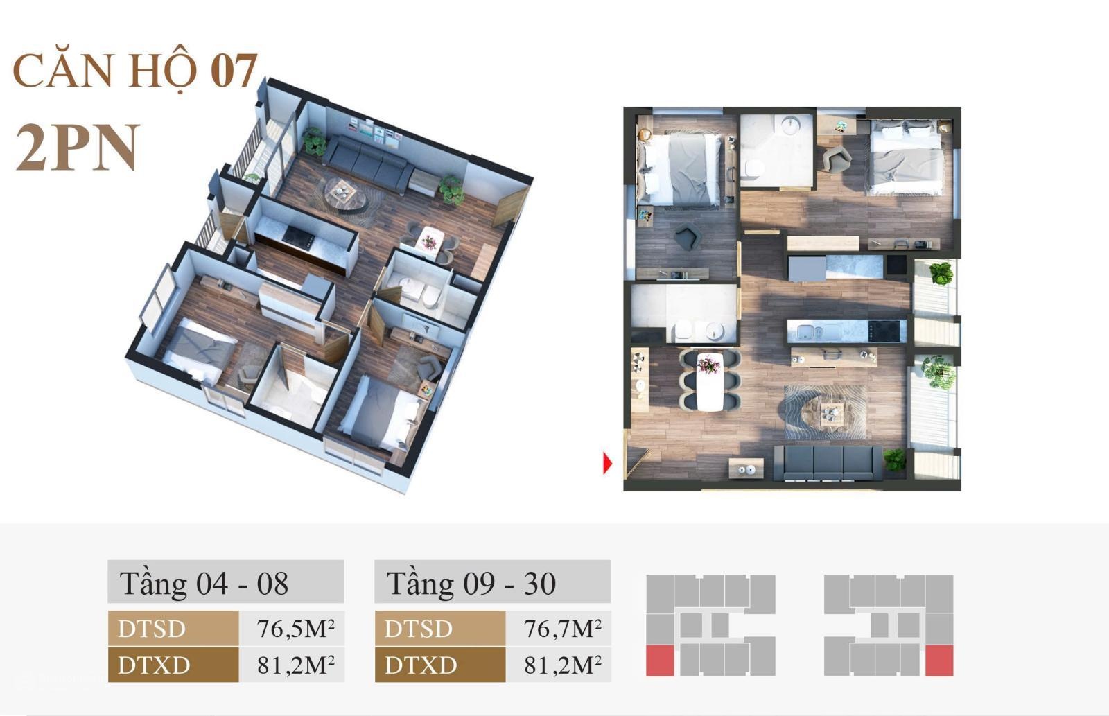Chính chủ bán gấp căn A.xx07 căn hộ 2PN góc dự án The Charm An Hưng giá 7 tỷ