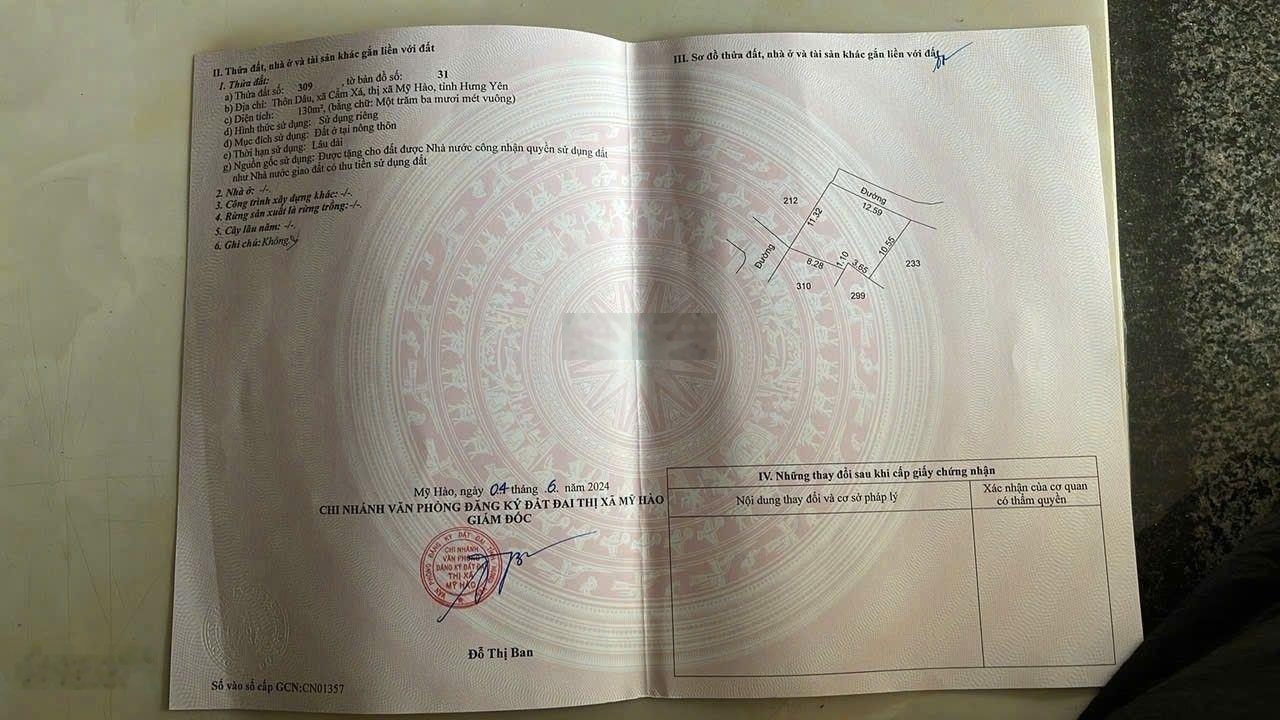 Bán đất thổ cư giá rẻ tại thôn Dâu( Cẩm Xá), phường Mỹ Hào, Hưng Yên