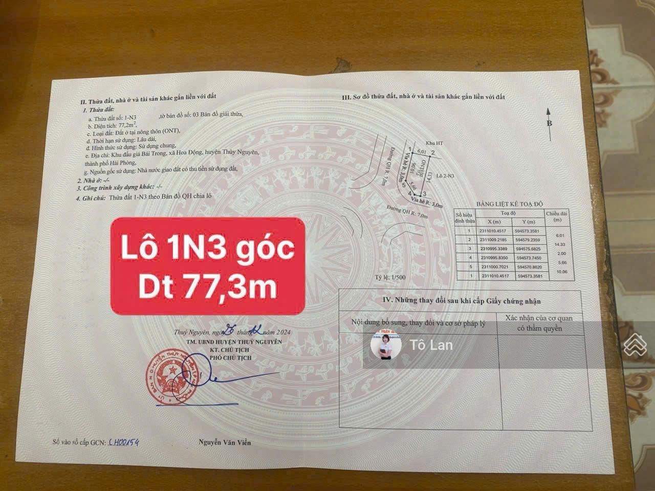 Chính chủ gửi bán lô góc phát lộc (86m2) ngay khu đấu giá Bái Trong Hoa Động- giá 3.x tỷ
