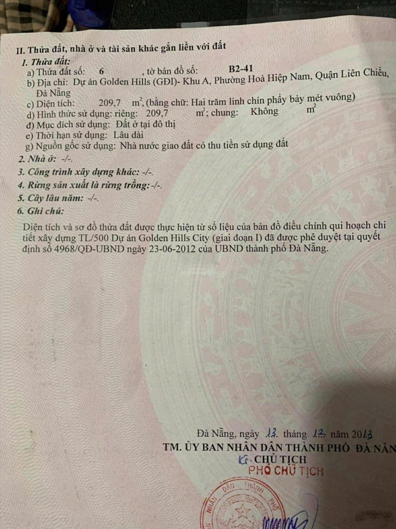Chào bán lô b2-41-6 đối diện công viên dự án golden hill- 0911190094