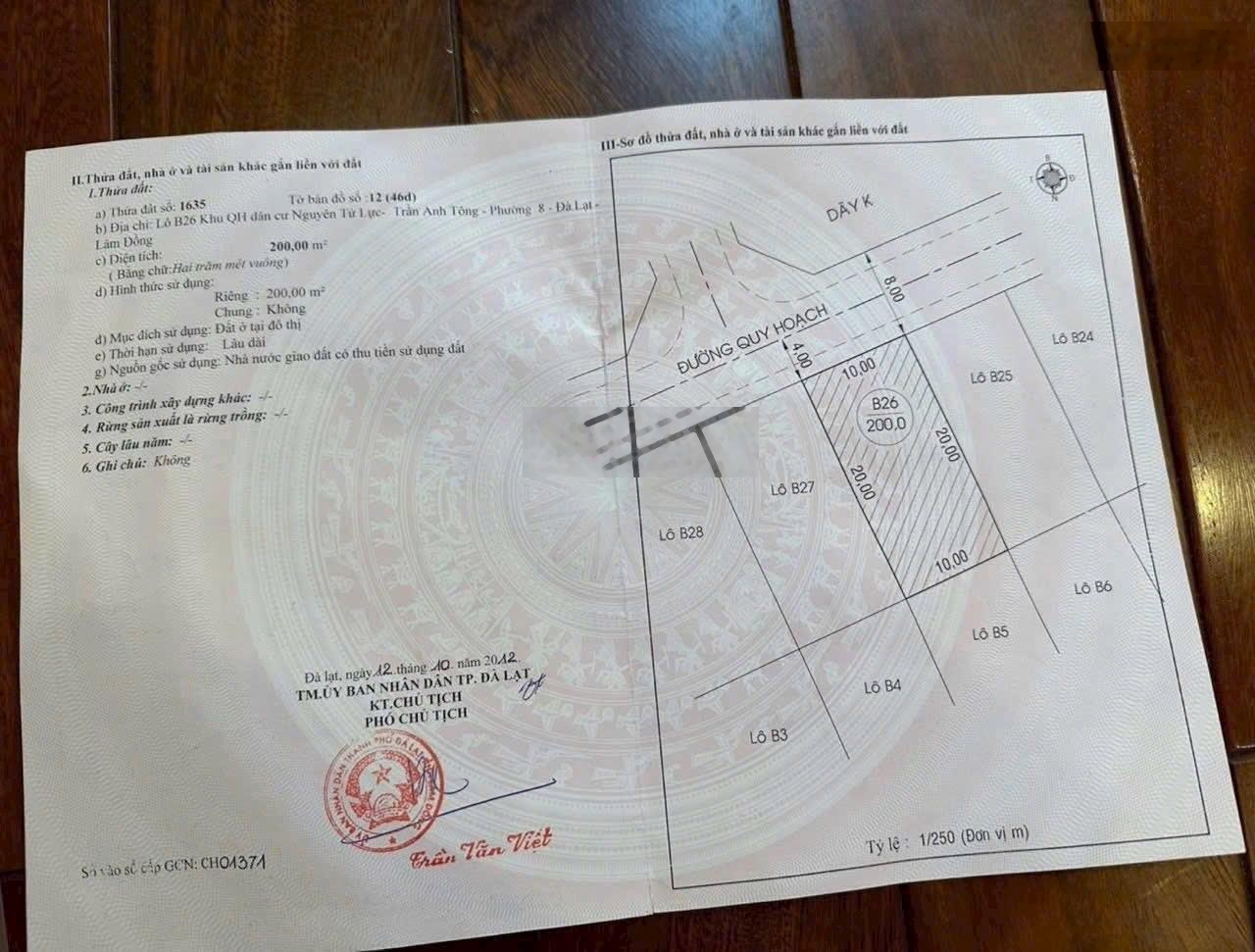 Bán đất kqh trần anh tông phường 8, đà lạt giá rẻ nhất khu vực