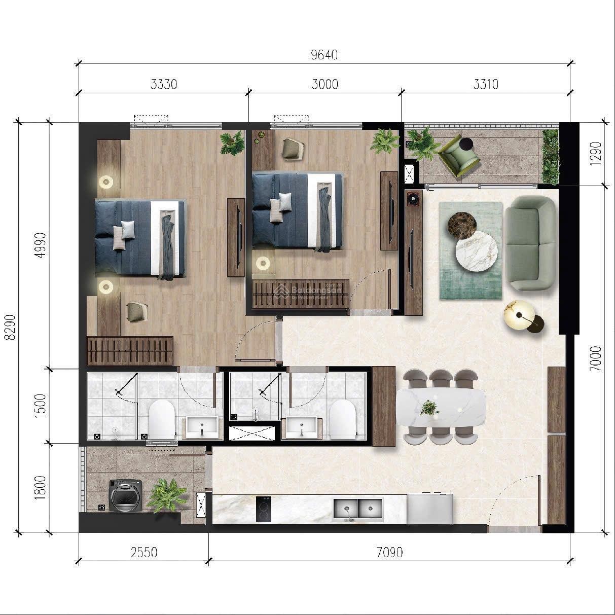 Bán 2PN góc DT 78,2m2 B12 tầng trung view trực diện mặt tiền đường chính - QL13 - nội khu hồ bơi