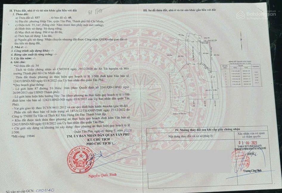 Bán đất Quận Tân Phú - Ngay đường Tô Hiệu, gần Đầm Sen - 4x18 - Nhỉnh 7 tỷ