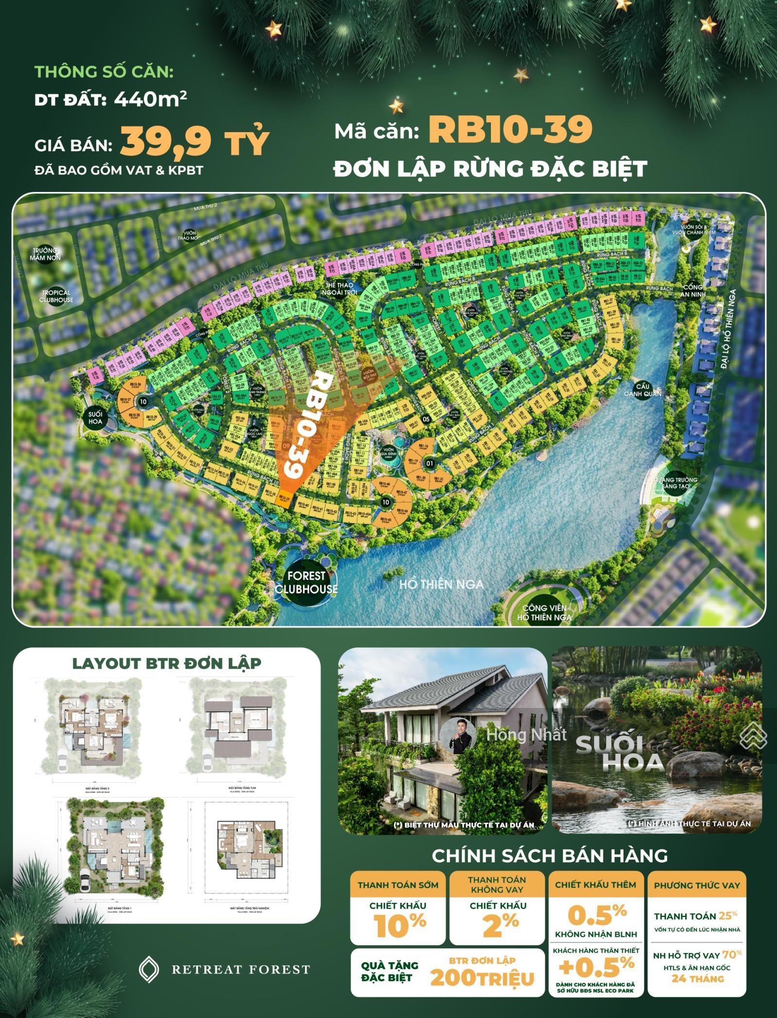 Bán Biệt Thự Đơn Lập Rừng Mai 440m² ,View Suối Hoa Đẹp Nhất Retreat Forest và Hồ Thiên Nga cực đẹp
