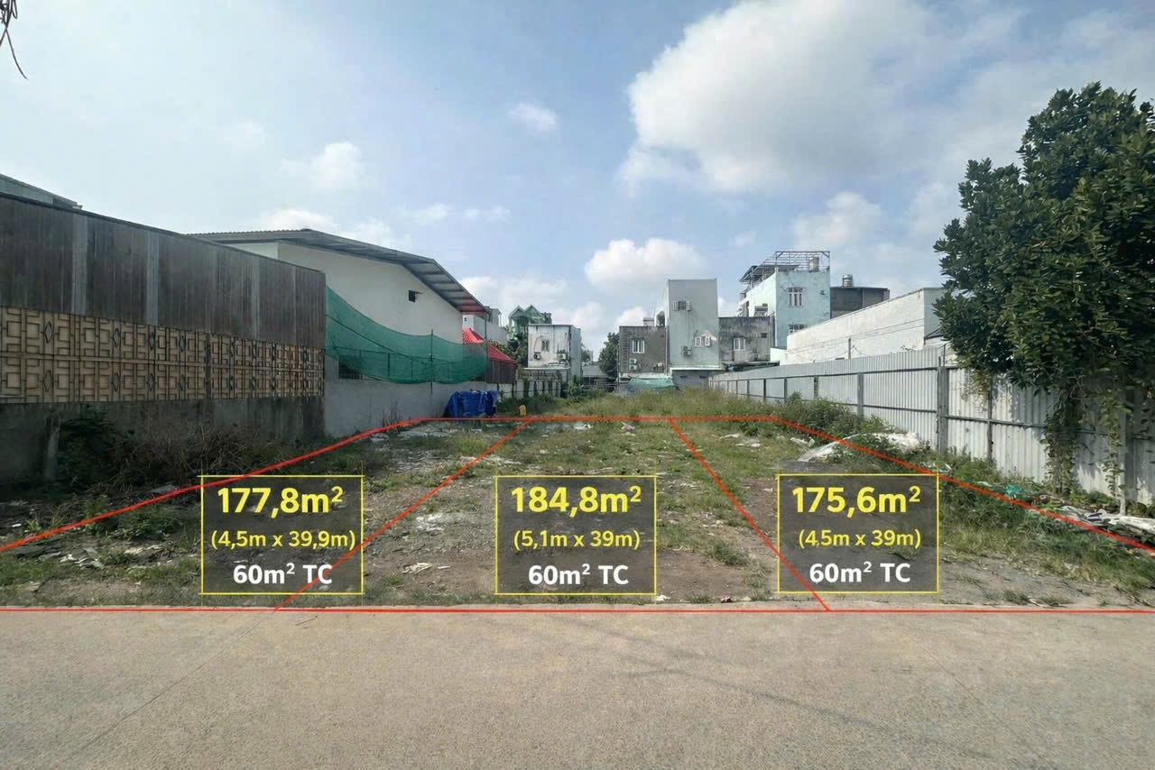 184m2 ( 5 x 39 ), thổ cư 60m2, đường xe tải - ngay cầu Phú Long, cách QL 13 100m - giáp SG, có sổ