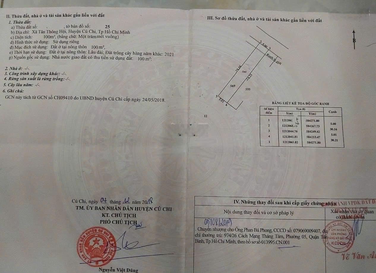 Cần bán gấp lại lô đất Đ.Nguyễn Thị Se xã Tân Thông Hội ,Củ Chi, giá 670tr(100M2),sổ hồng riêng.