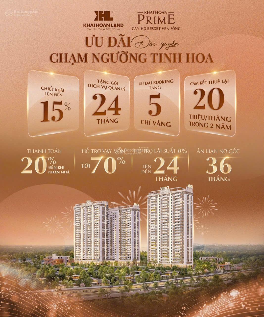Bán căn góc 2PN 76m tại Khải Hoàn Prime | căn hộ resort ven sông, cam kết thuê 20tr/tháng 2 năm