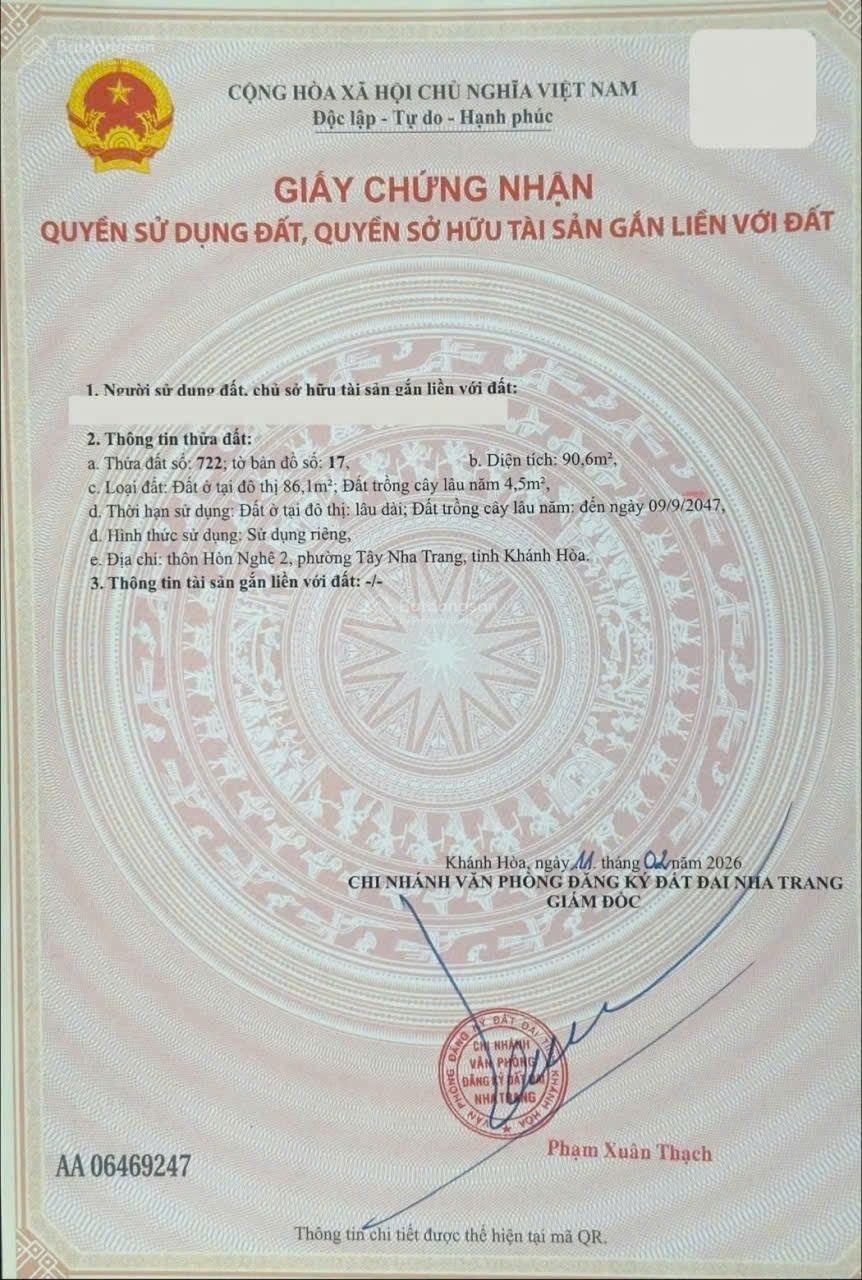 Bán lô đất mặt tiền số 91 đường Trạm Điện, Hòn Nghê, Vĩnh Ngọc, Nha Trang