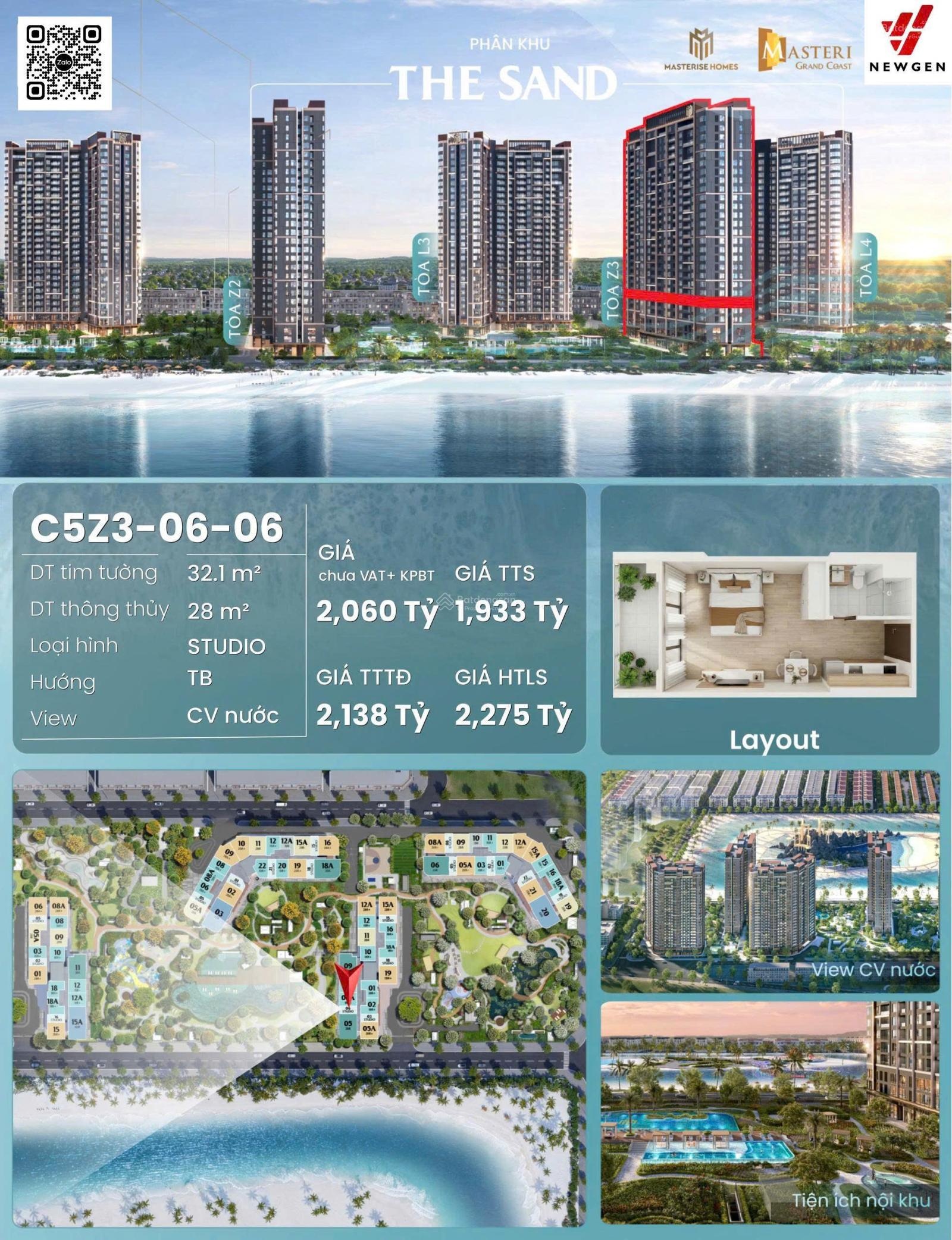 Giá rẻ - studio Masterise Homes giá chỉ 2.06 tỷ - HTLS lên tới 30 tháng