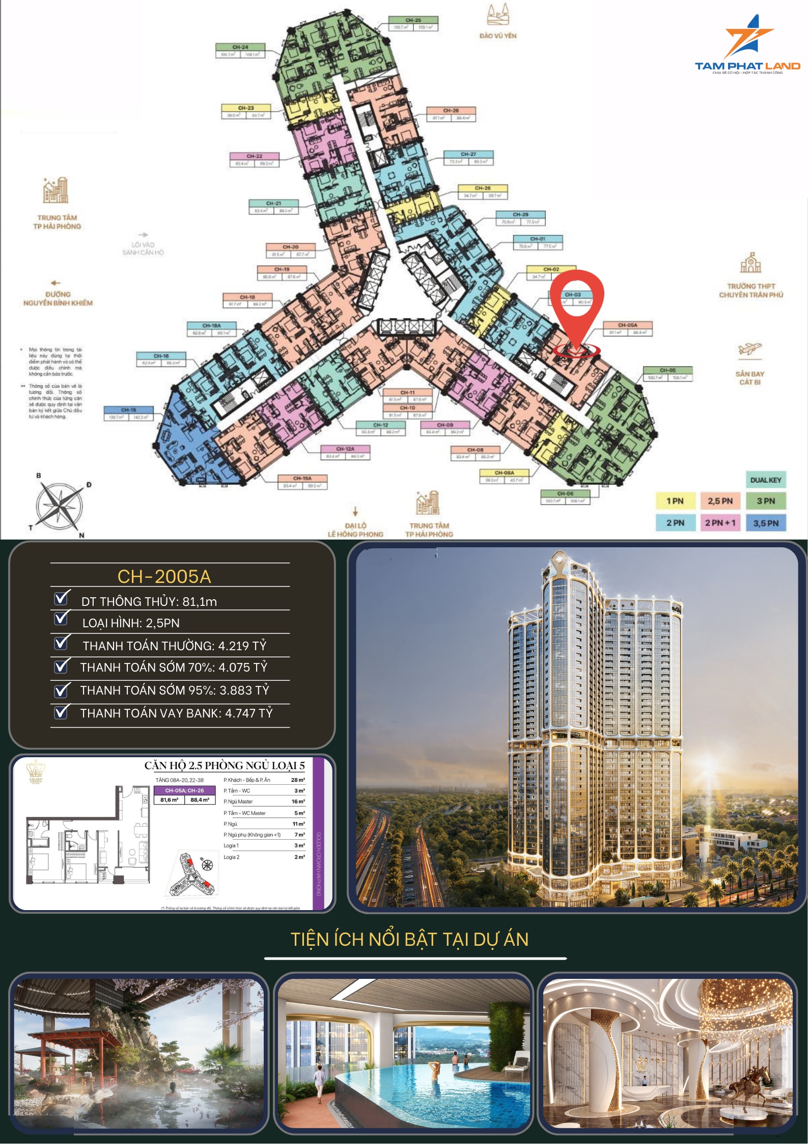Cú sốc giá Golden Crown: Căn 2.5PN 81m² chỉ 3.883 tỷ - Duy nhất 1 căn