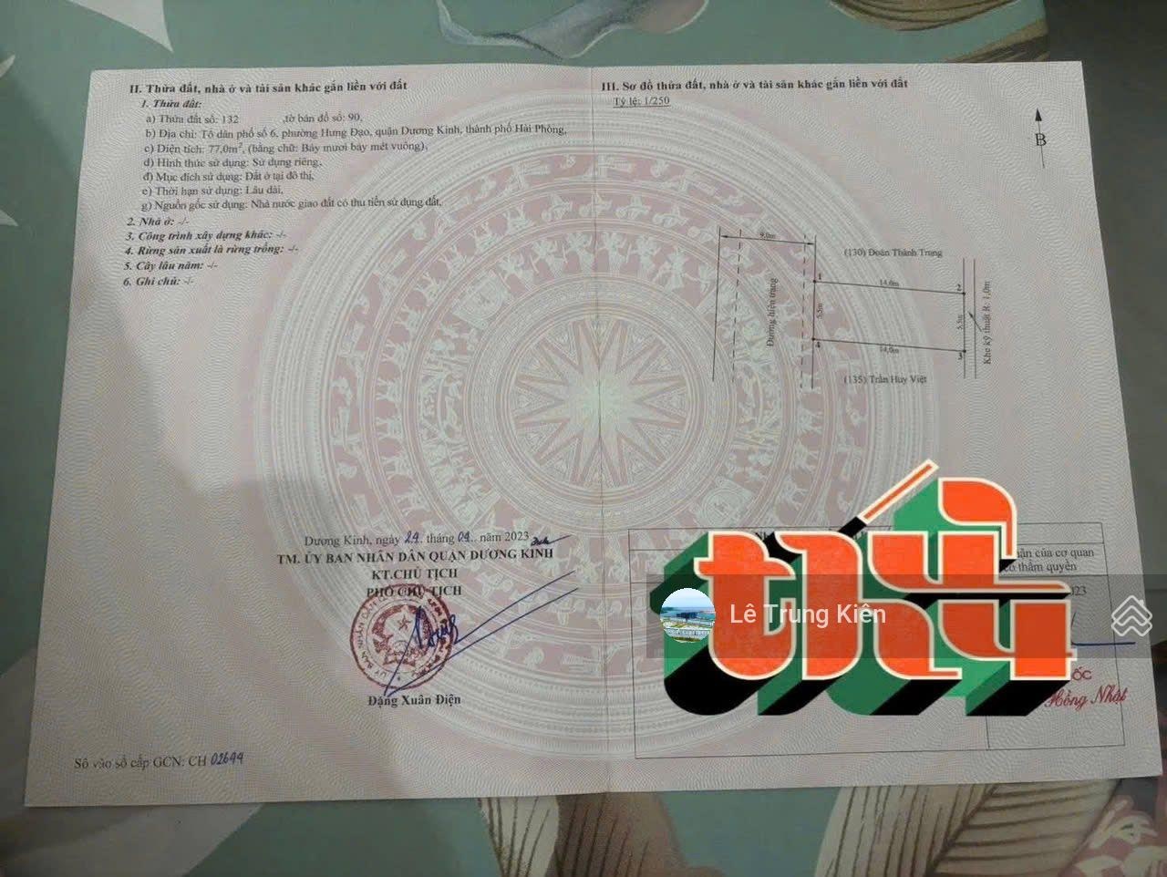 Bán đất tại Phương Lung, Hưng Đạo, Dương Kinh, DT 77m2 ngang 5,5m
