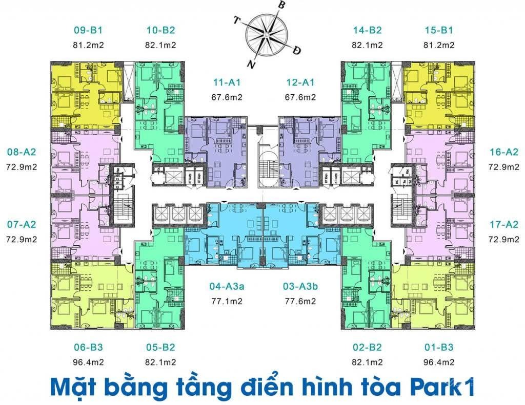 Cho thuê căn 82m2 3PN2WC tòa park 1 tầng trung đẹp nội thất nguyên bản CĐT giá 7tr/th