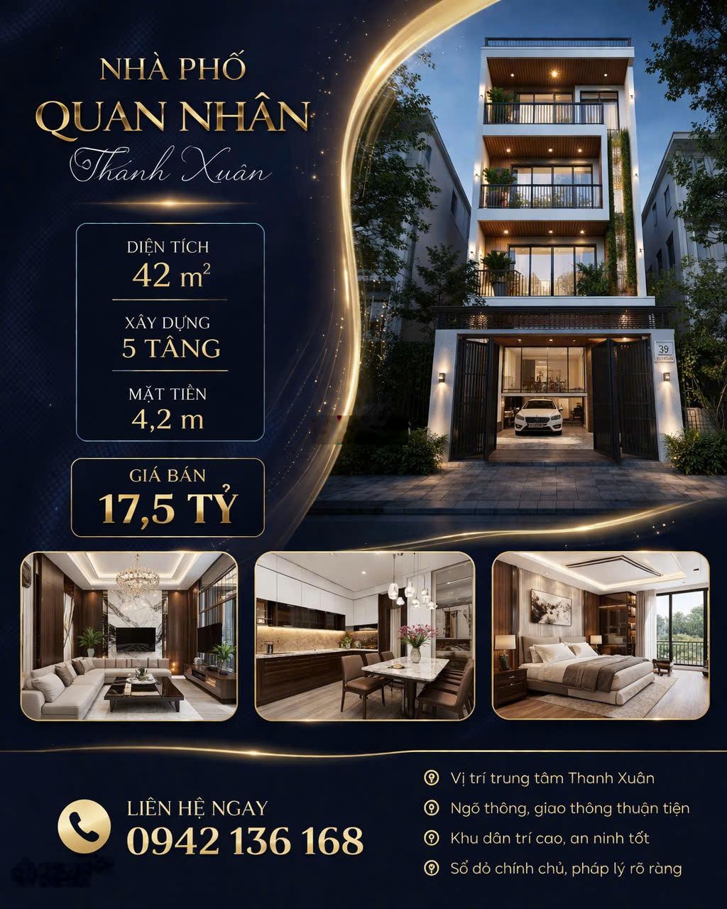 Bán nhà phân lô phố Quan Nhân Diện tích: 42m² xây dựng 5 tầng Giá bán: 17,5 tỷ