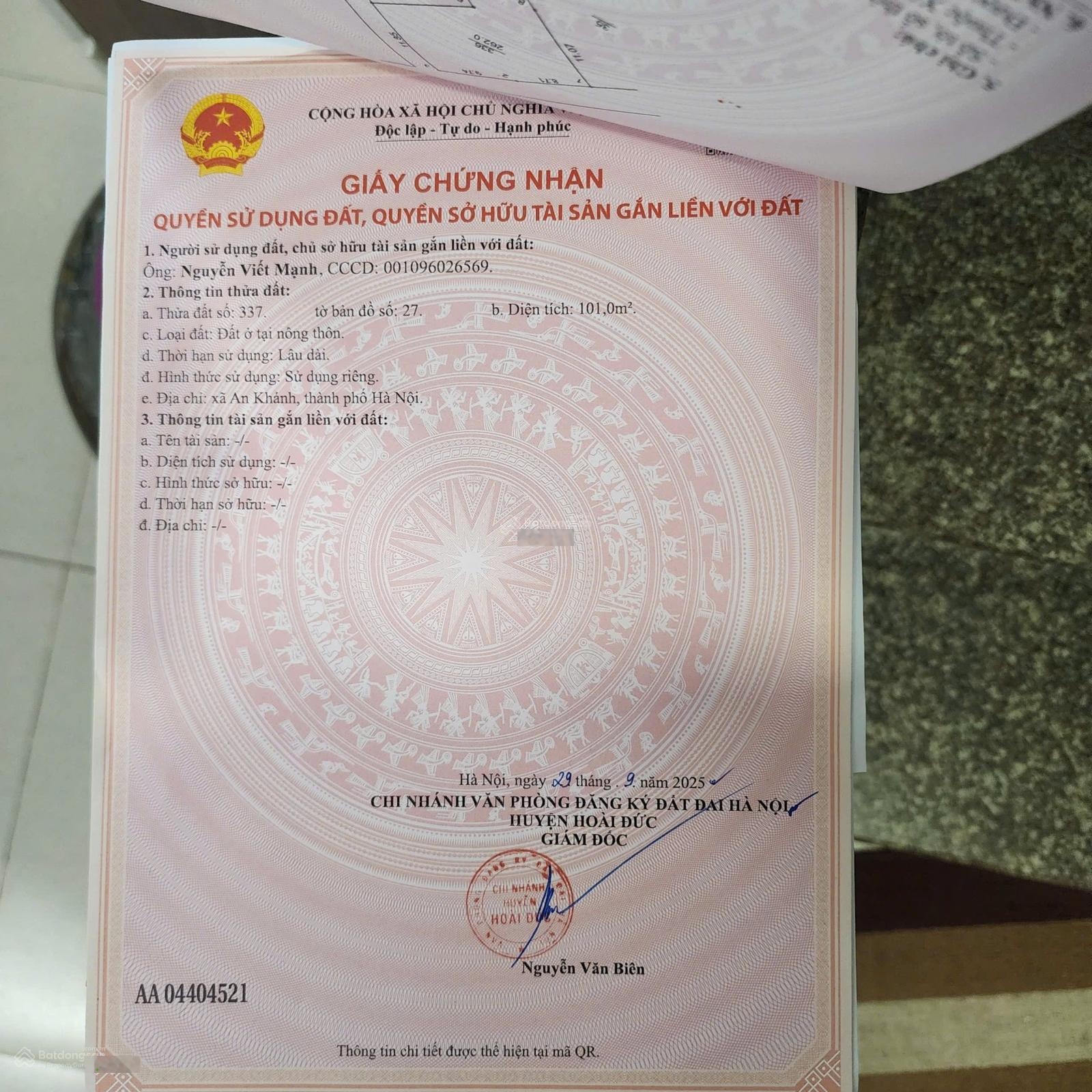 Bán Đất 101m2 tại An Khánh, Huyện Hoài Đức, Hà Nội, giá thỏa thuận, hàng hiếm tại uy tín