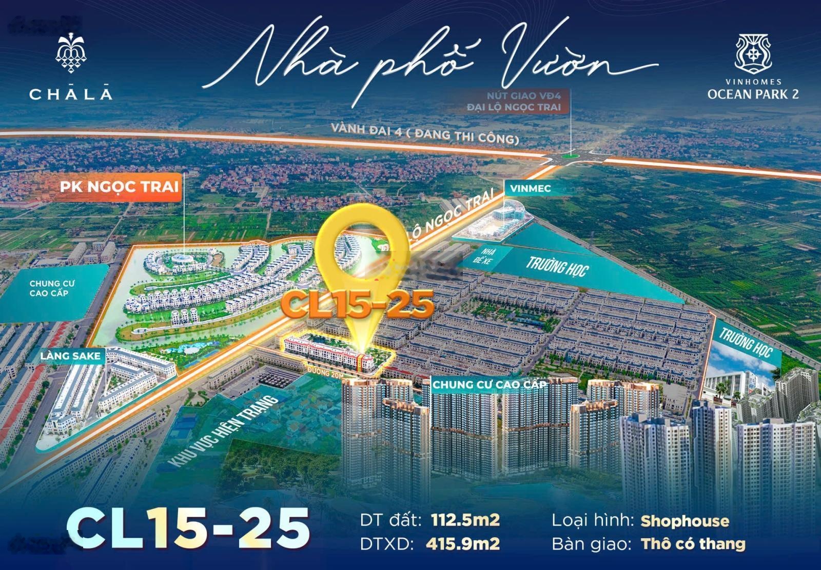 Shophouse sân vườn 2 mặt tiền đối diện 30 tòa chung cư, giá chỉ 15 tỷ