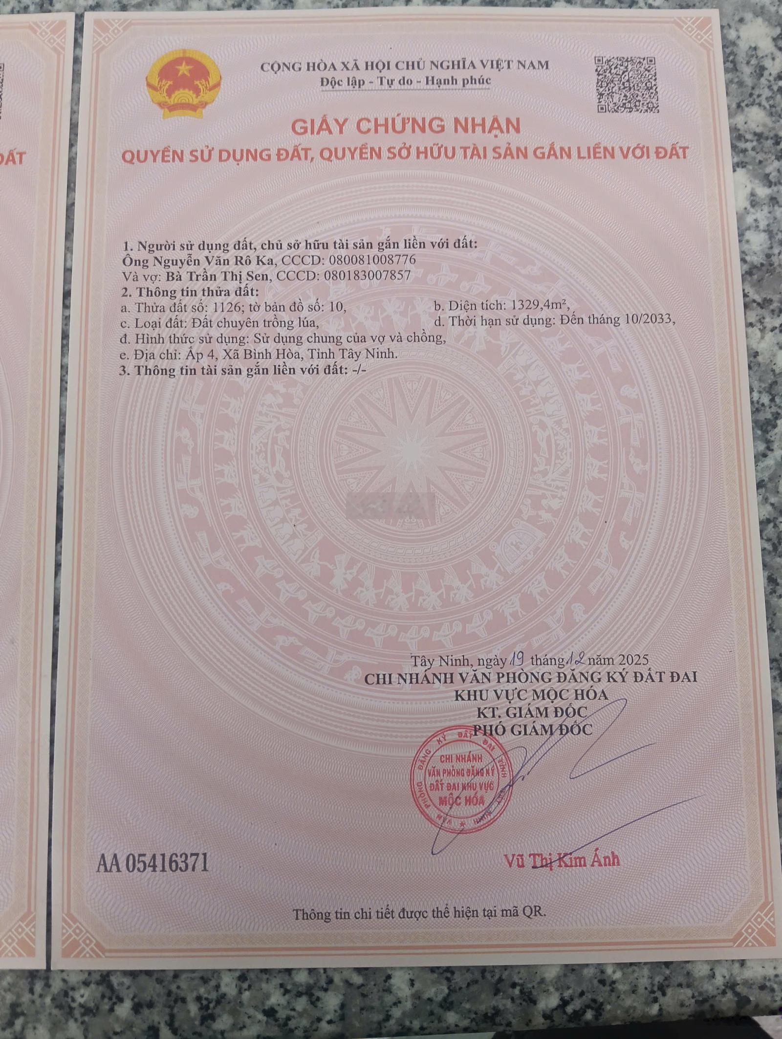Bán đất tại Bình Hòa Trung, 6,5 tỷ, 3556 m2 có 872 thổ cư, pháp lý đầy đủ