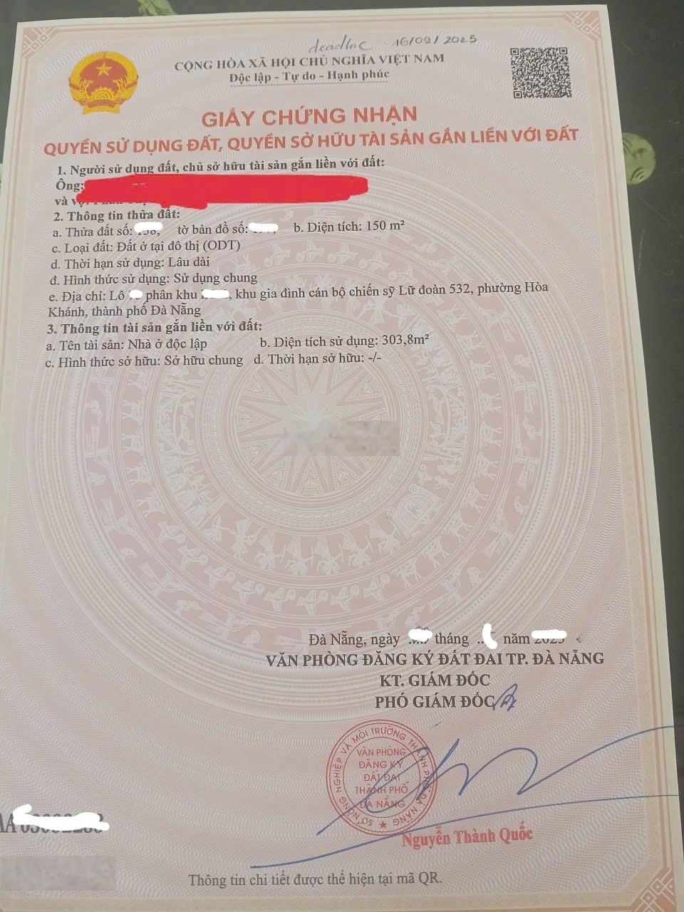 Chính Chủ gửi bán nhà 3 tầng MT( Kẹp Cống) Khánh An 9.Đà Nẵng.