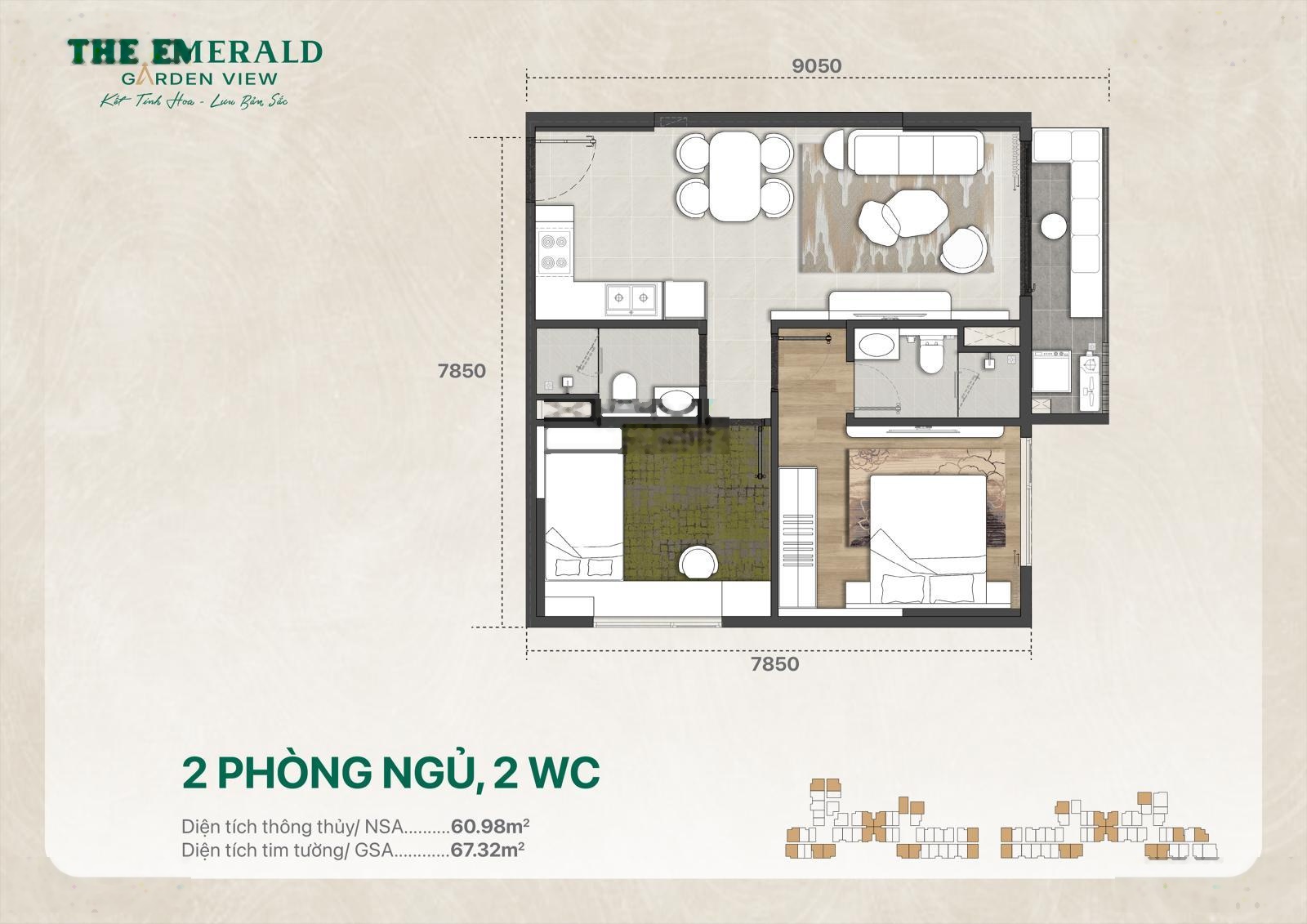 Thanh toán 9 triệu nhận nhà sở hữu căn 02PN góc The Emerald Garden View DT68m² giá từ 2,5 tỷ/ căn