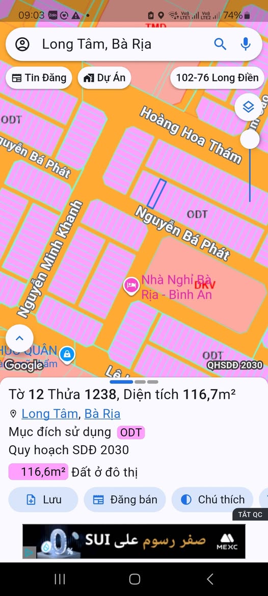 Bán đất tái định cư mặt tiền đường Nguyễn Bá Phát, phường Long Tâm, thành phố Bà Rịa cũ, giá 2.89 tỷ