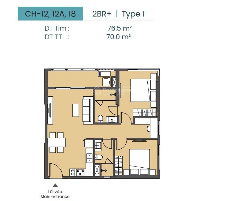 Giá Siêu RẺ - 2 Ngủ+ - DT 70m2 - 2 Ban công cực thoáng